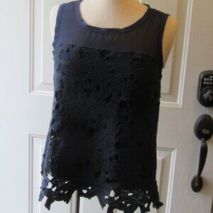 Brixon Ivy Size Small Sleeveless Floral Lace Navy Blue Top